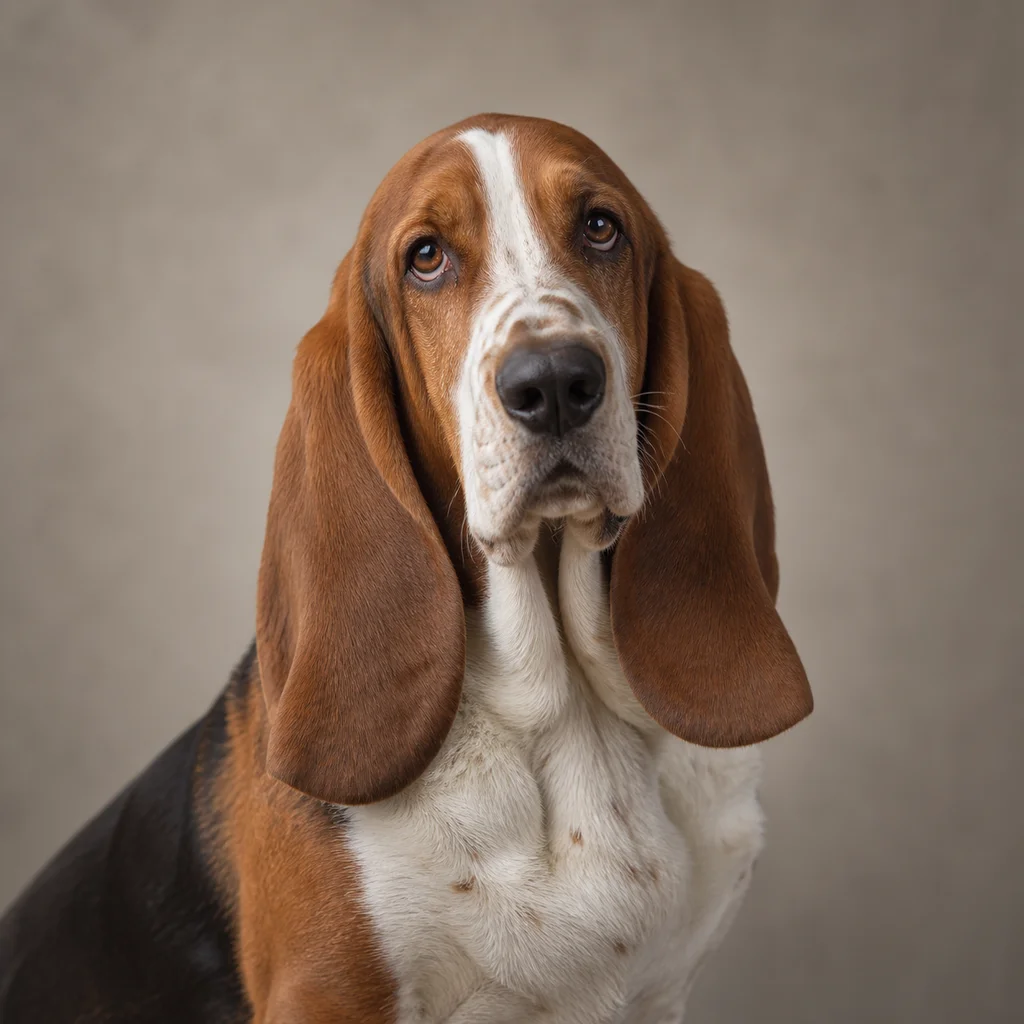AI-generated illustration of an adult Basset Hound