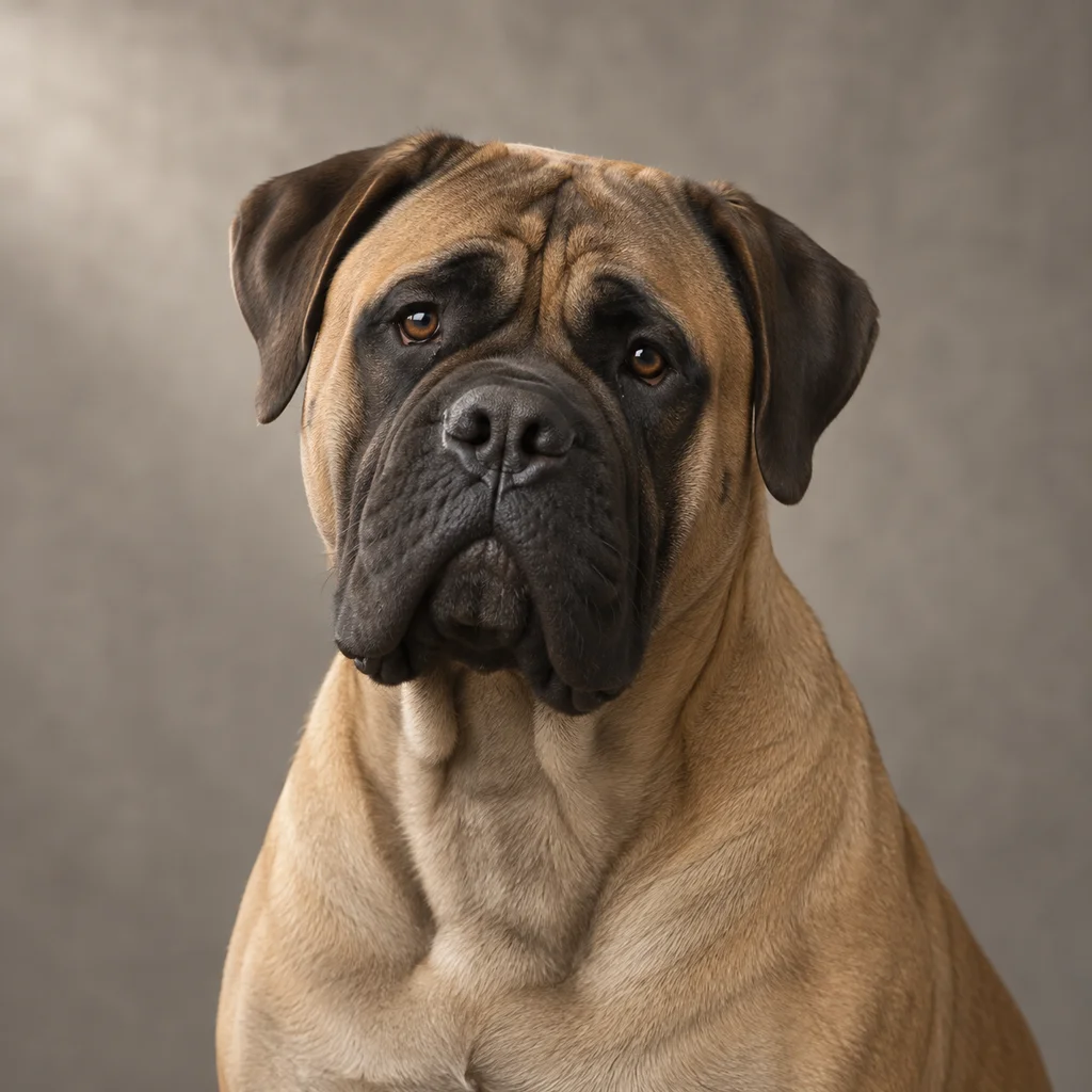 AI-generated illustration of an adult Bullmastiff