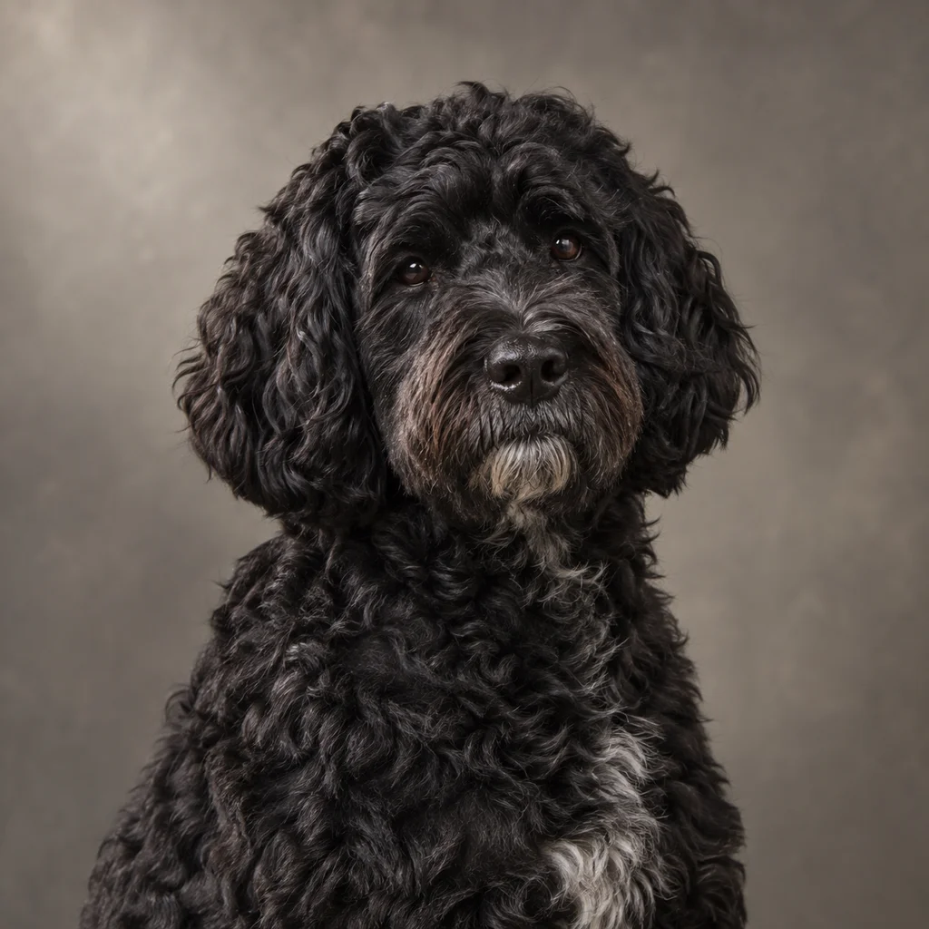 AI-generated illustration of an adult Portuguese Water Dog