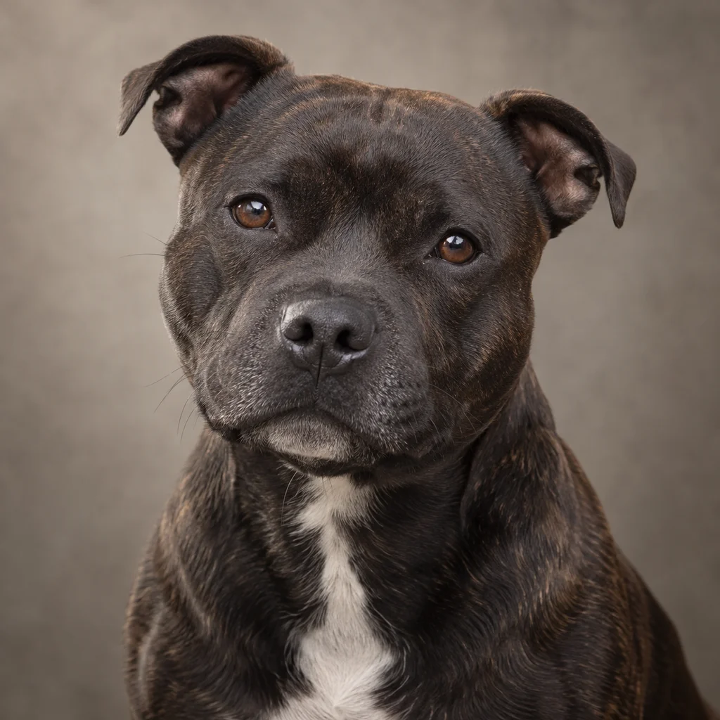 AI-generated illustration of an adult Staffordshire Bull Terrier
